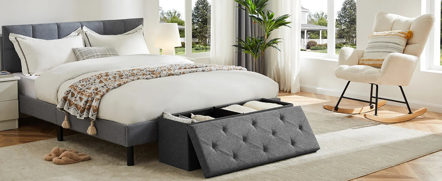 JHK Folding Storage Ottoman or Footstool Toy Box Bedroom