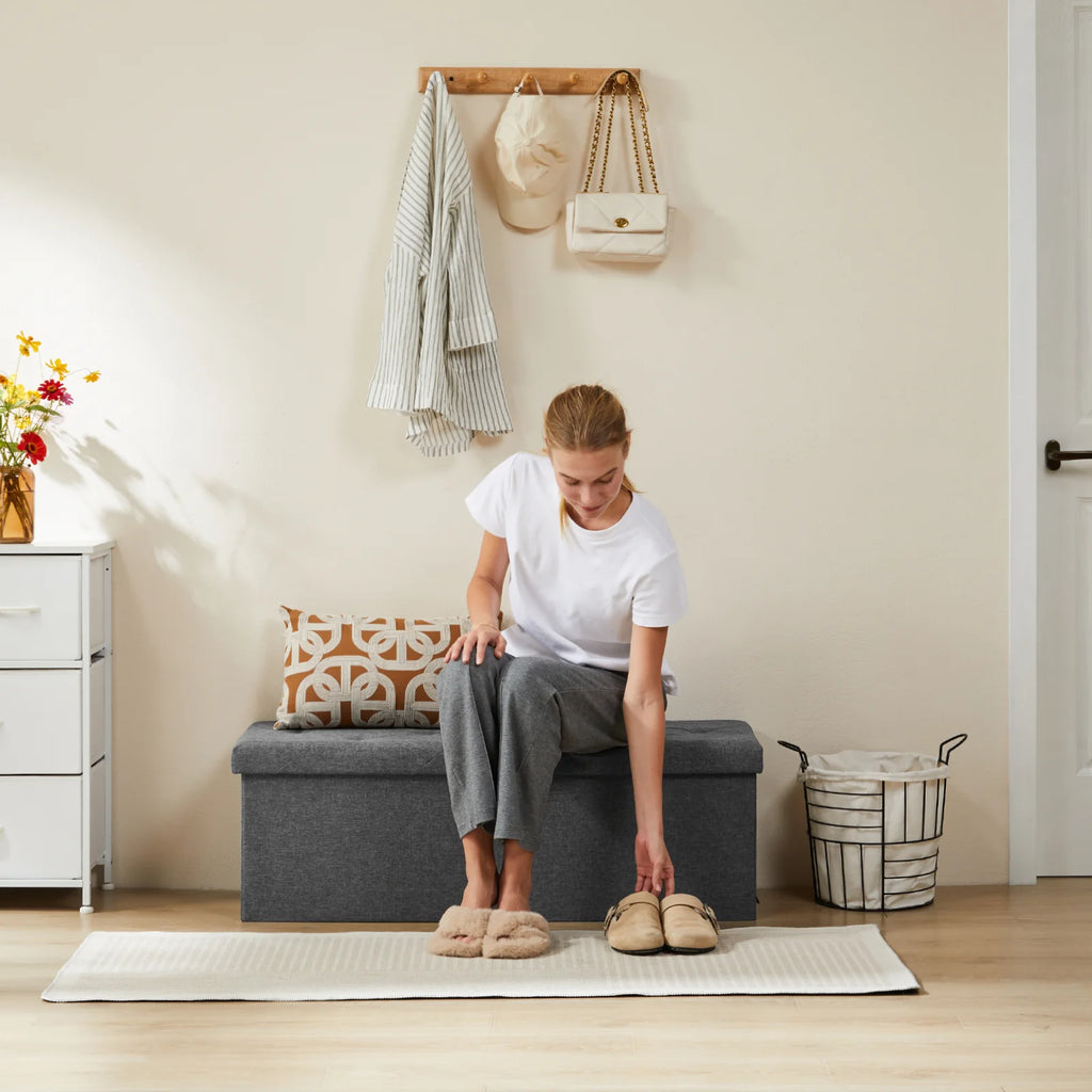 JHK Folding Storage Ottoman or Footstool Toy Box Bedroom