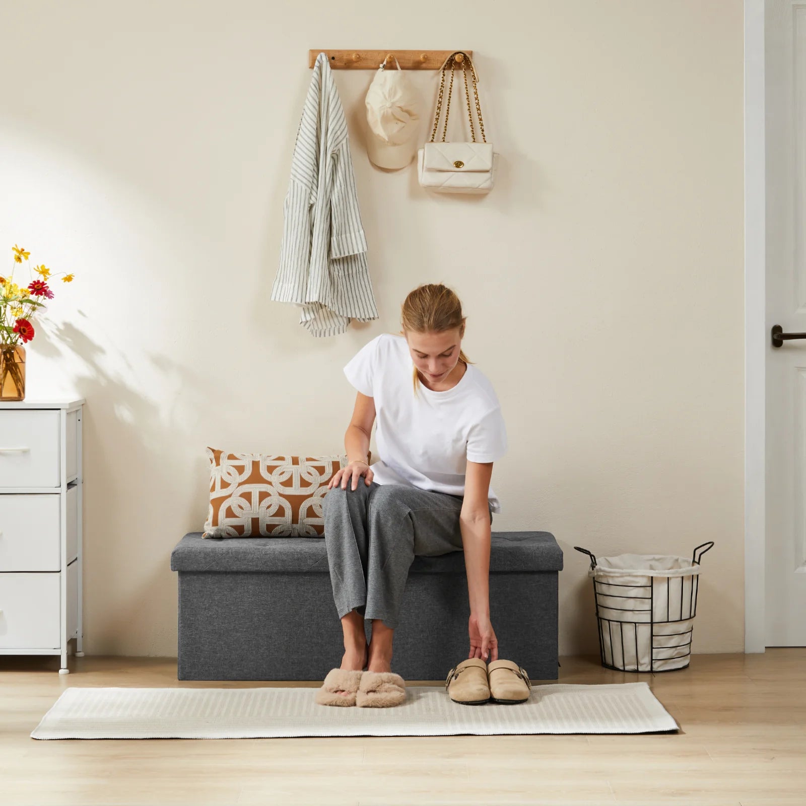 JHK Folding Storage Ottoman or Footstool Toy Box Bedroom