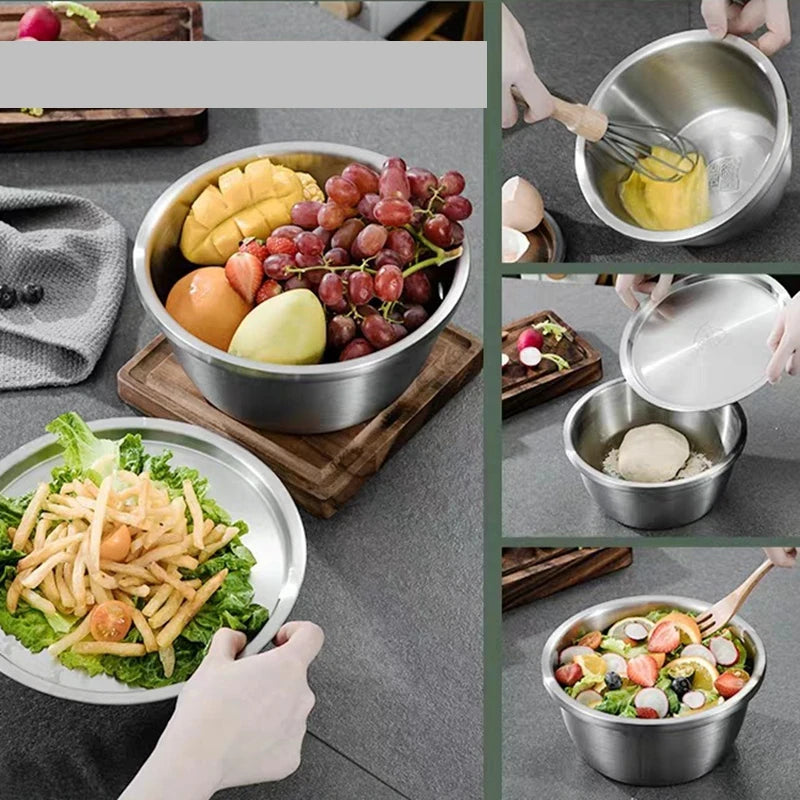 3PCS Stainless Steel Mixing Bowl with Lid Strainer
