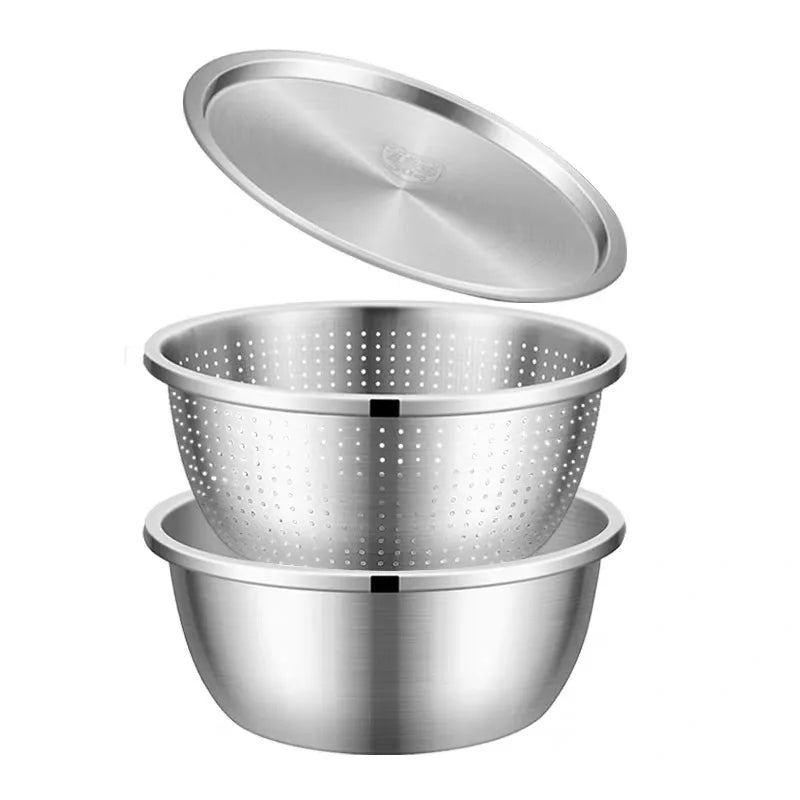 3PCS Stainless Steel Mixing Bowl with Lid Strainer