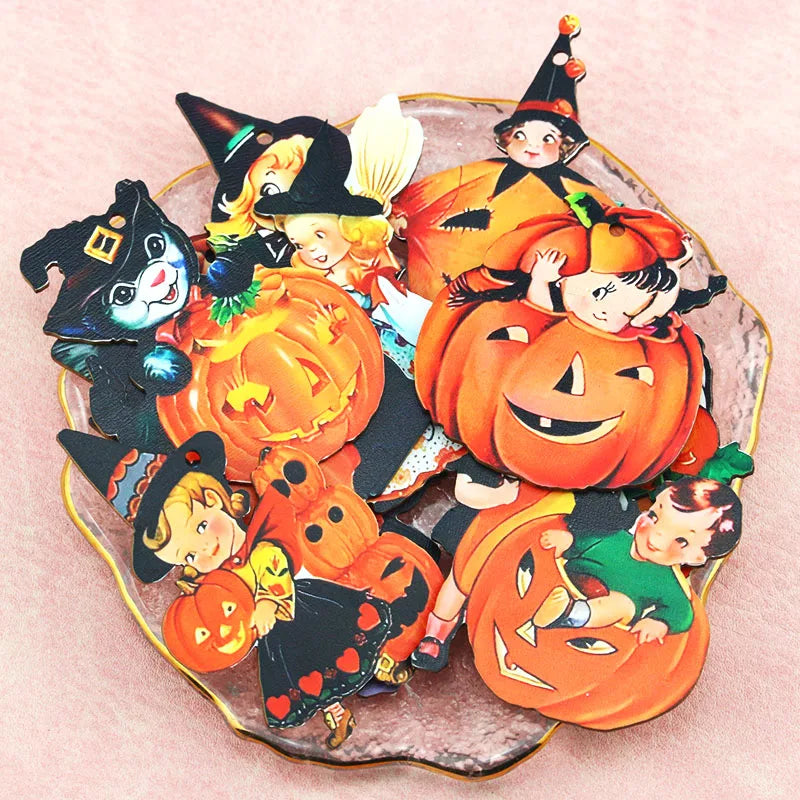 (12pcs/pack)Halloween Wooden Pendant Witch Wooden Ornament