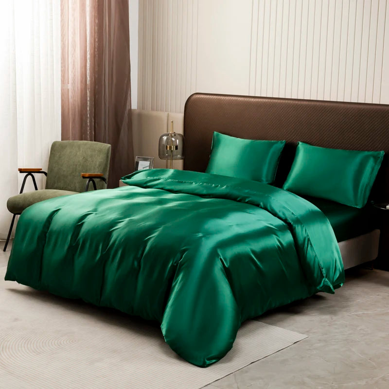 Luxury Ice SilkDuvet Bedding Set Satin Silky  Cover Set With Pillowcase