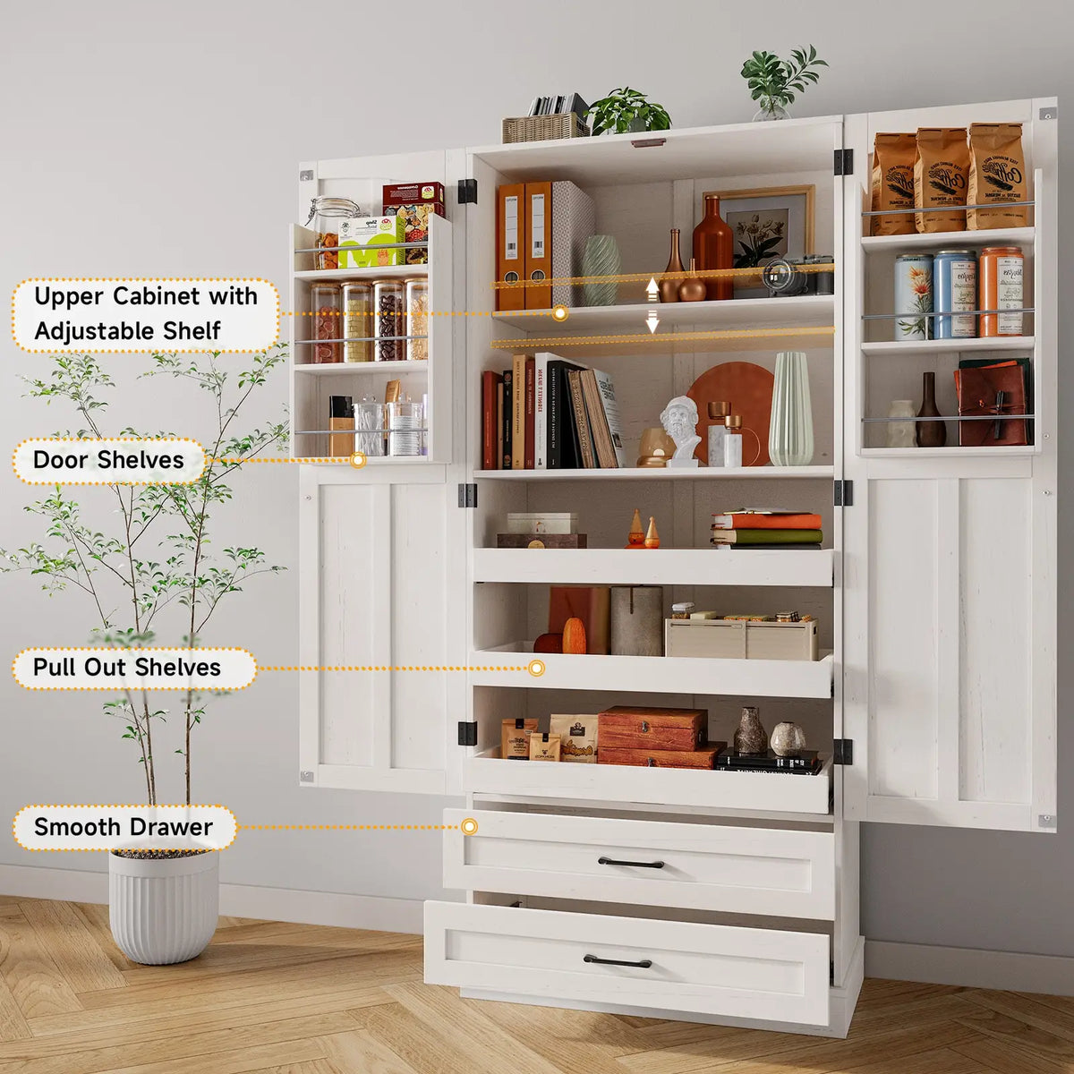 71" Tall Farmhouse Freestanding Pantry for Kitchen