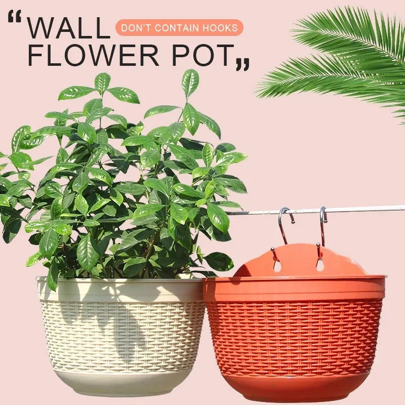 Imitation Rattan Weaving Creative Flower Planter Garden Wall Hanging