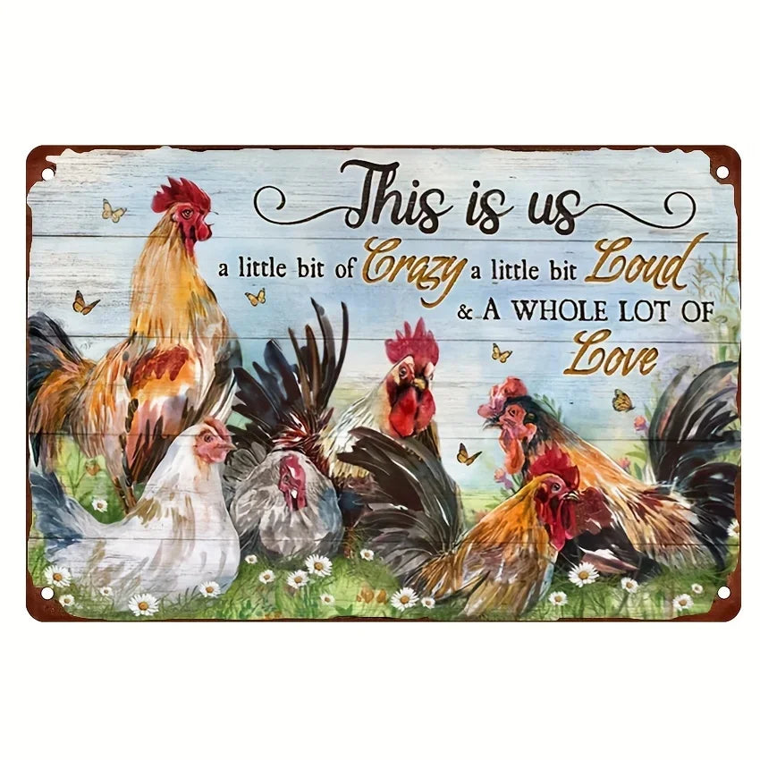 Charming Farm Chickens Vintage Metal Aluminum Signs  Colorful Visual Effect