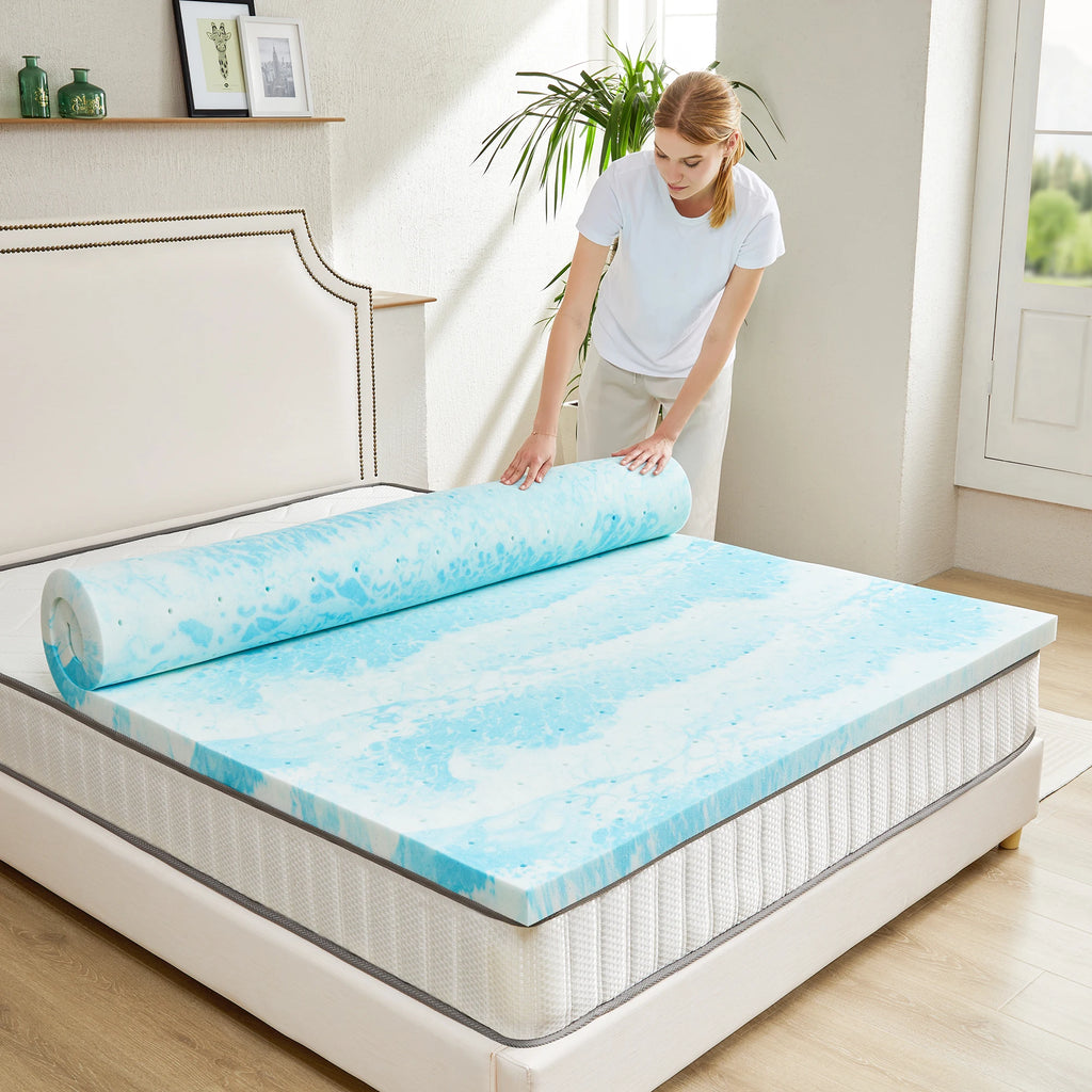 JHK 2-4 Inch Memory Foam Soft Mattress Topper Thick Gel Cooling Mattress Soft and Breathable Bed Topper