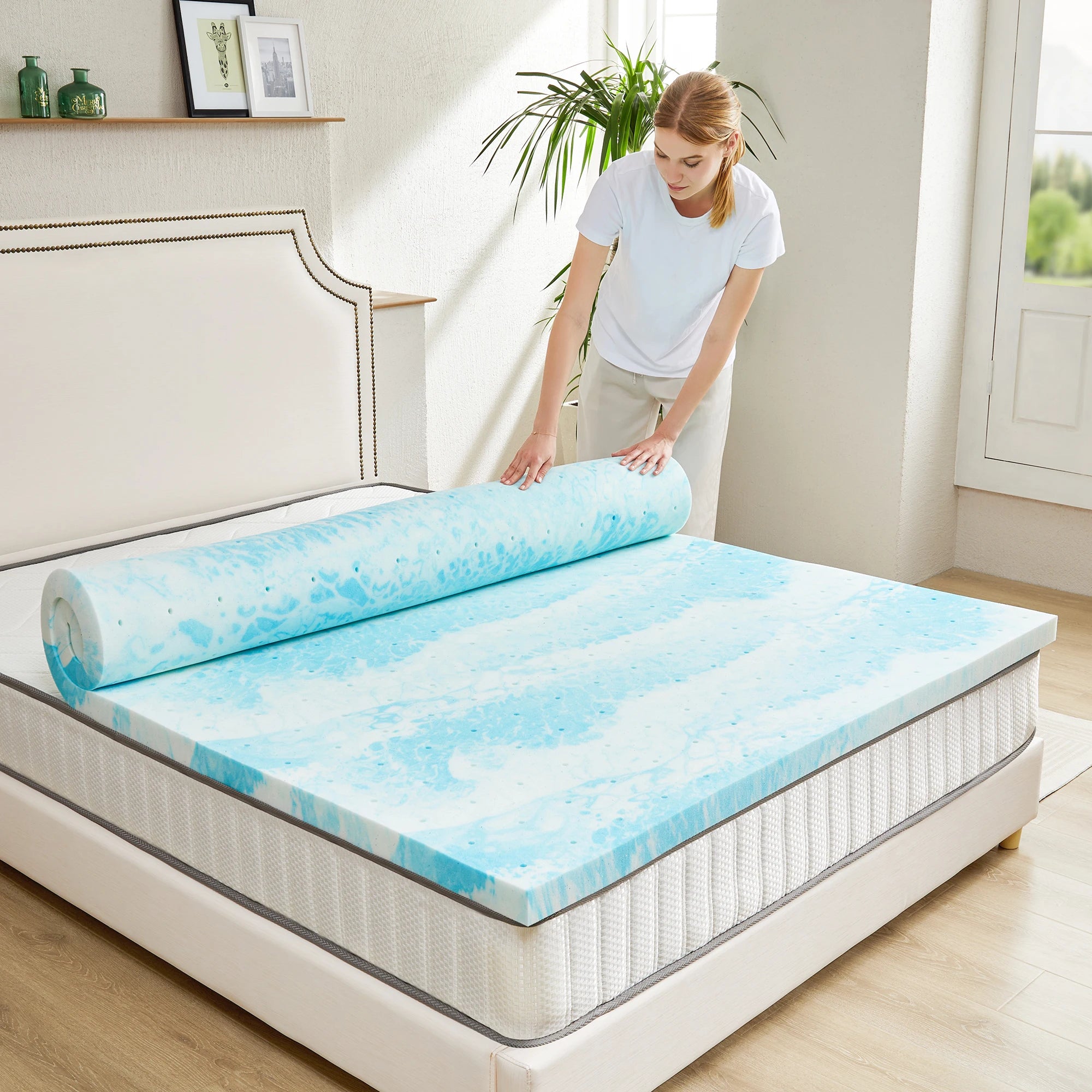 JHK 2-4 Inch Memory Foam Soft Mattress Topper Thick Gel Cooling Mattress Soft and Breathable Bed Topper