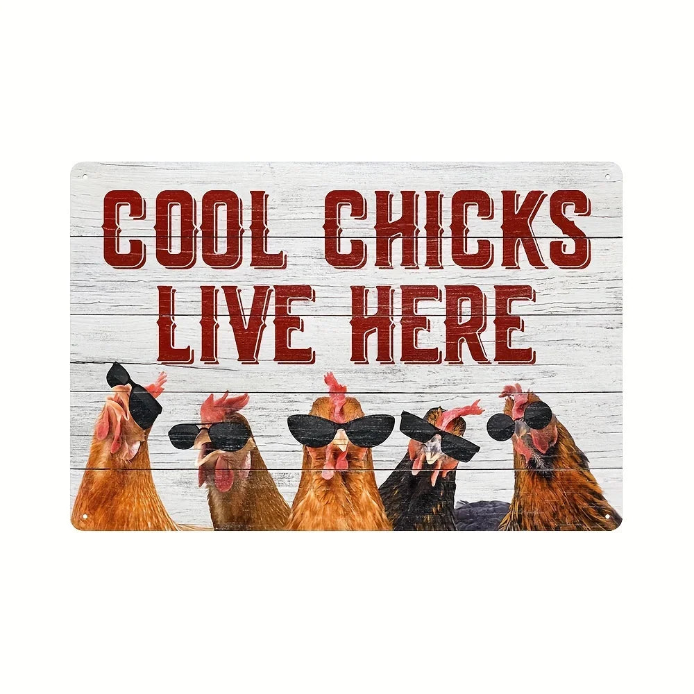Charming Farm Chickens Vintage Metal Aluminum Signs  Colorful Visual Effect