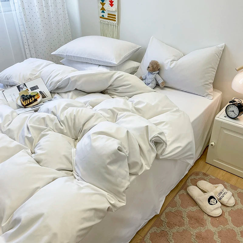 3-piece set of solid-color down duvet cover, bedding set (1 duvet cover +2 pillowcases, without core), soft and comfortable