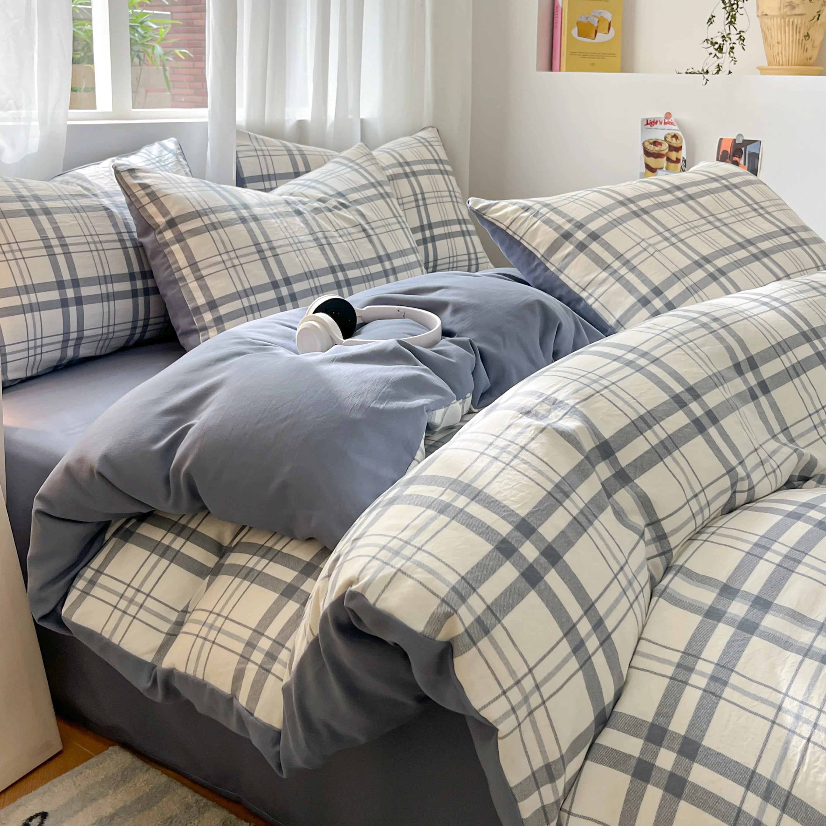 3/4 PcsCheckered Bedding Set Simple Style Soft Skin Friendly