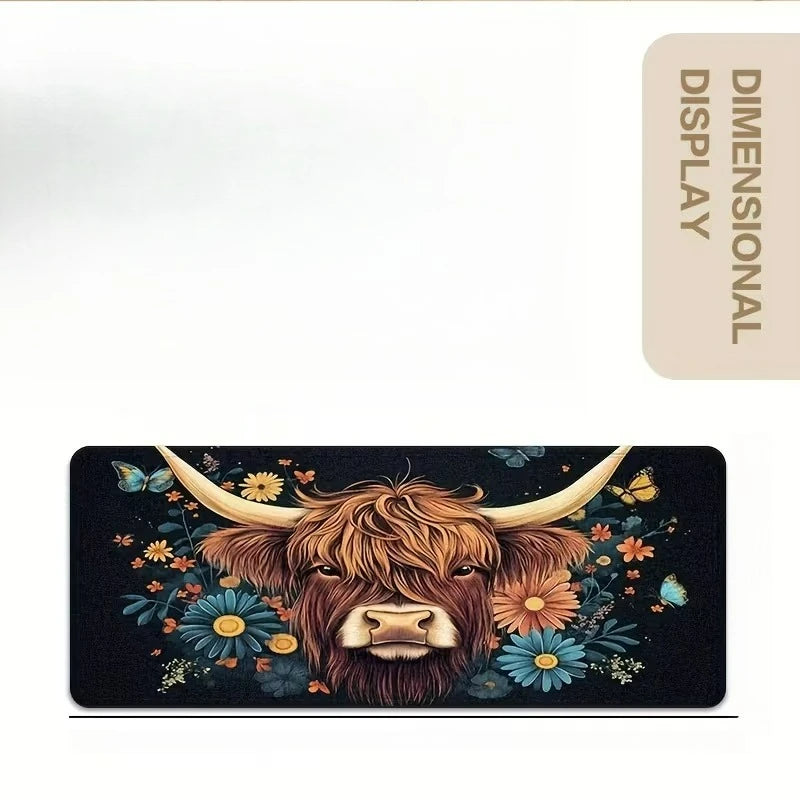 Highland Cow and Butterfly Floral Print Kitchen Mat Set, Suitable for Home Use Ideal for Entryway, Laundry Room, Spring Summer