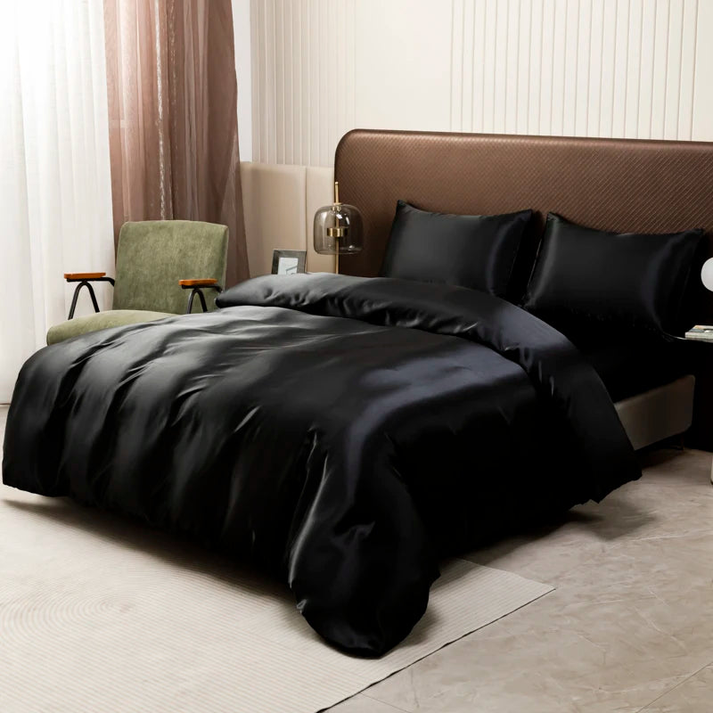 Luxury Ice SilkDuvet Bedding Set Satin Silky  Cover Set With Pillowcase