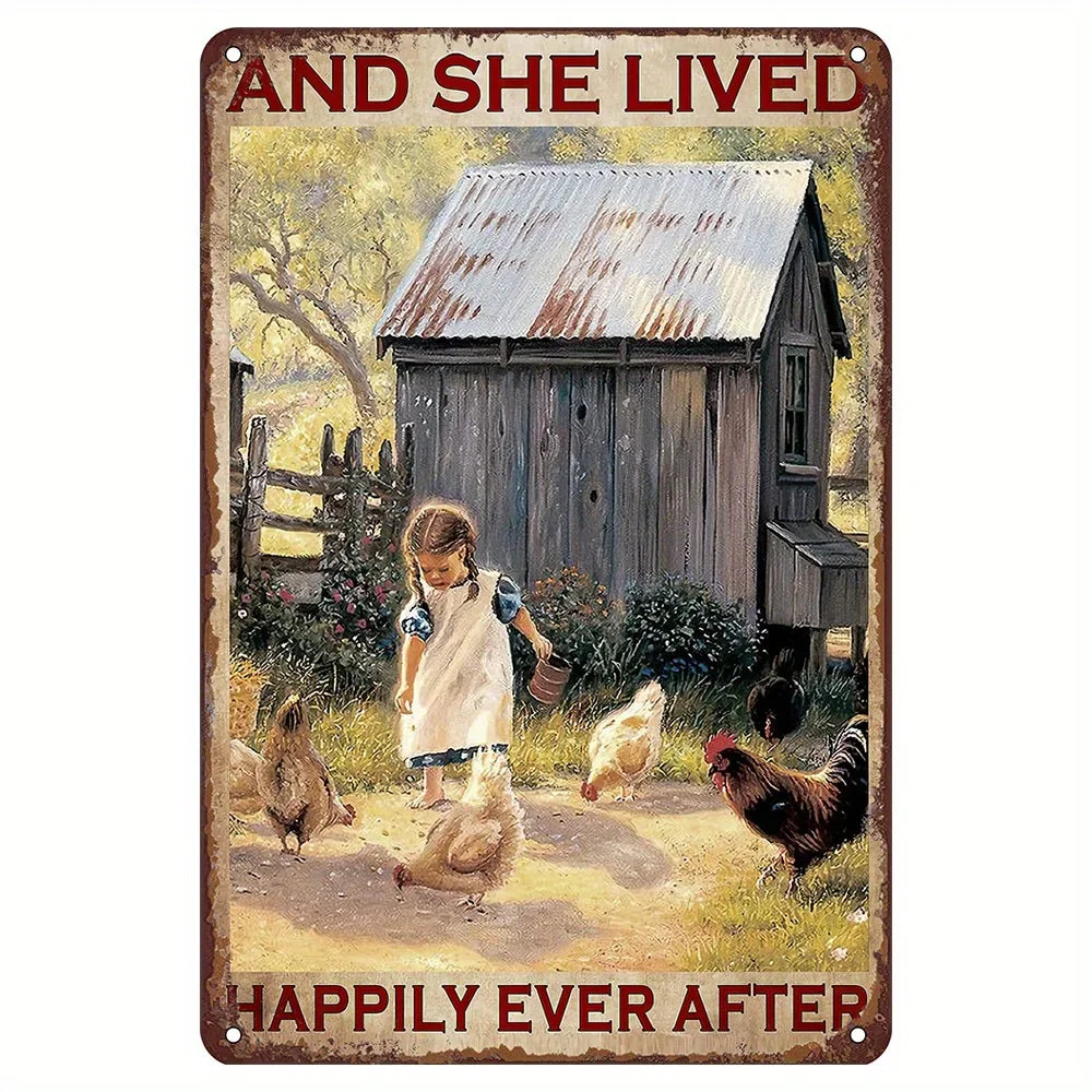Charming Farm Chickens Vintage Metal Aluminum Signs  Colorful Visual Effect