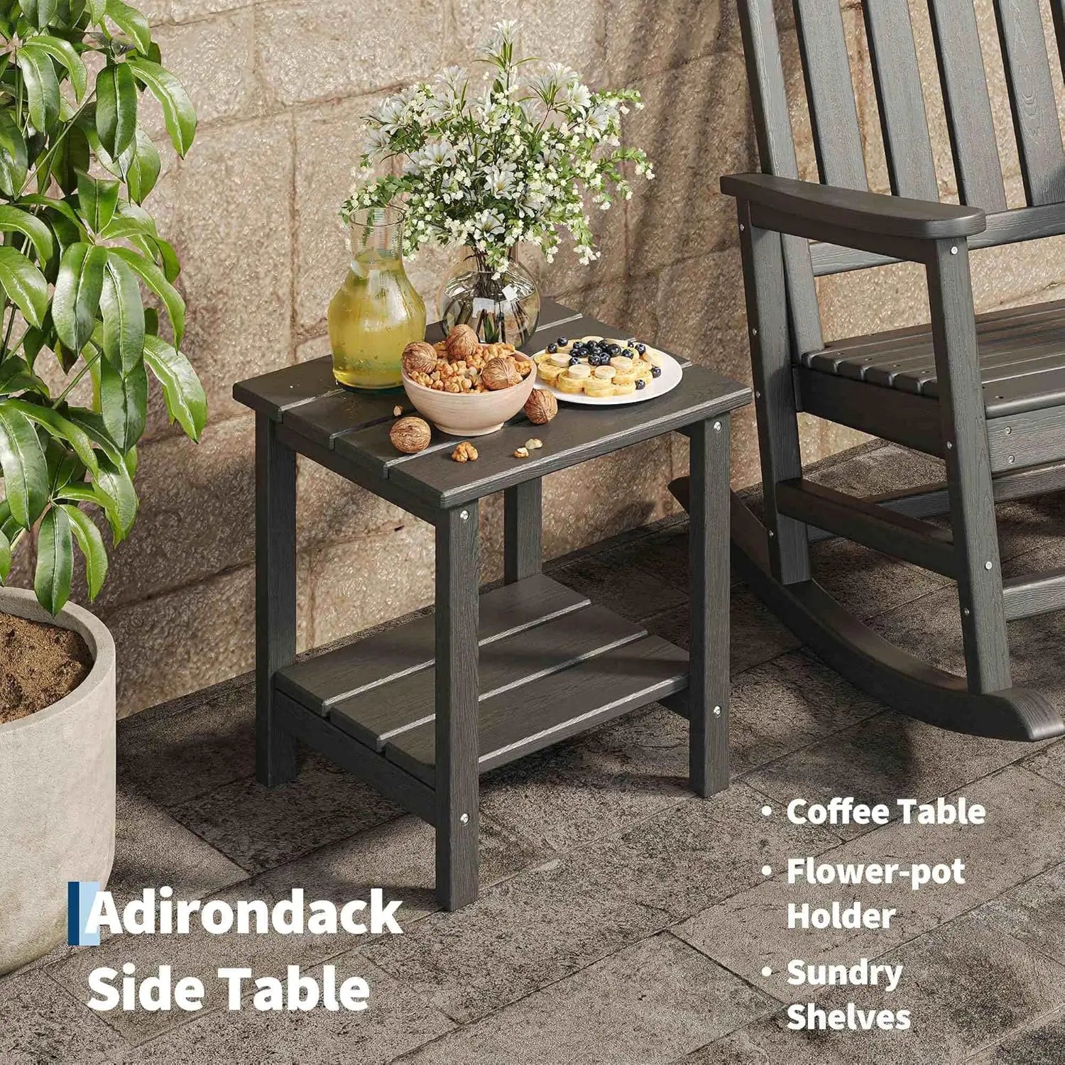 HDPE High Back Rocking Chair Set Outdoor Patio Porch All Weather Resistant w/ Side Table