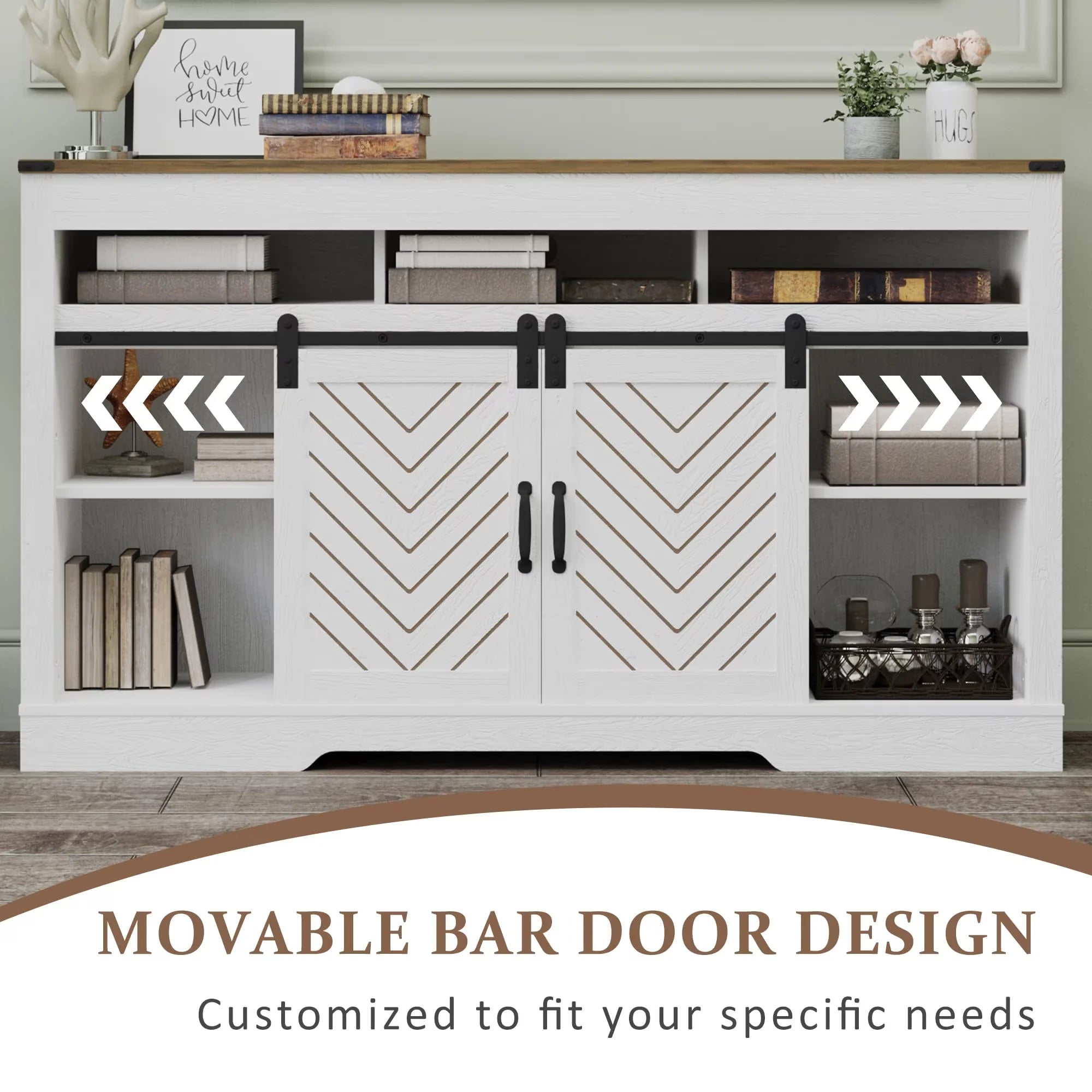 Farmhouse TV Stand with Sliding Barn Doors for 65+ Inch TV,