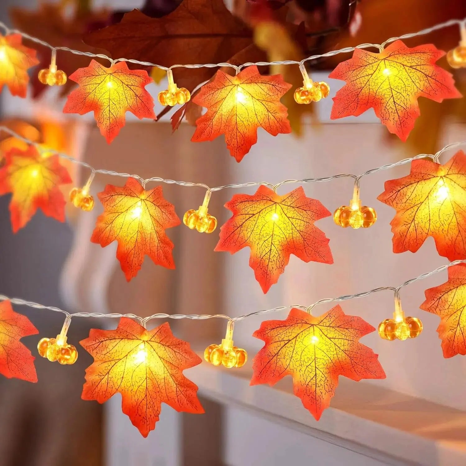 59in/118in Halloween Pumpkin Maple Leaves String Lights