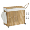 SONGMICS Laundry Hamper with Lid, 42.3 Gallons (160 L), Rolling Laundry Basket with Wheels, 3-Section Synthetic Rattan, Removabl