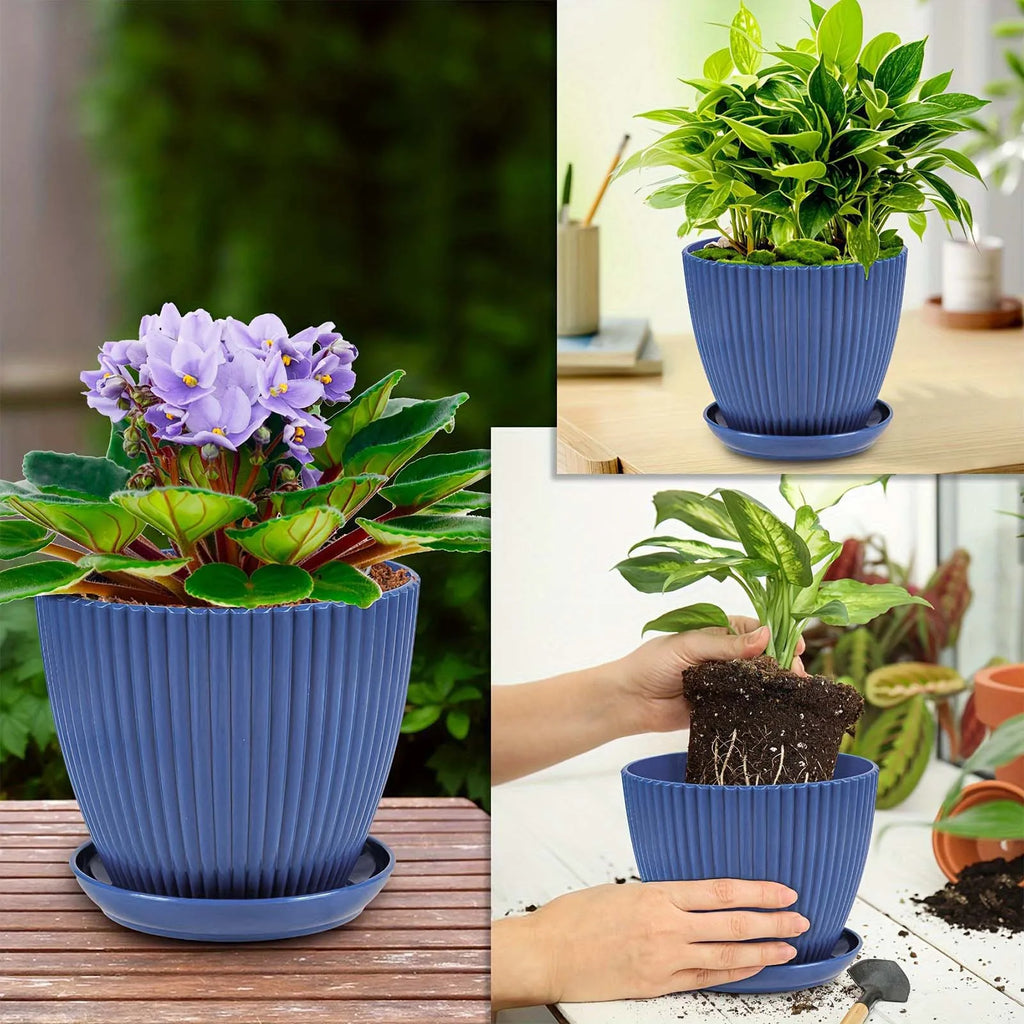 Vertical Striped Thickened Plant Pot Plastic Flower Pot