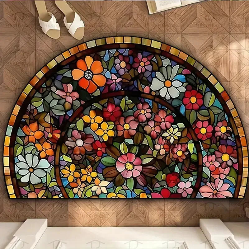 Half Round Stained Glass Floral Mat