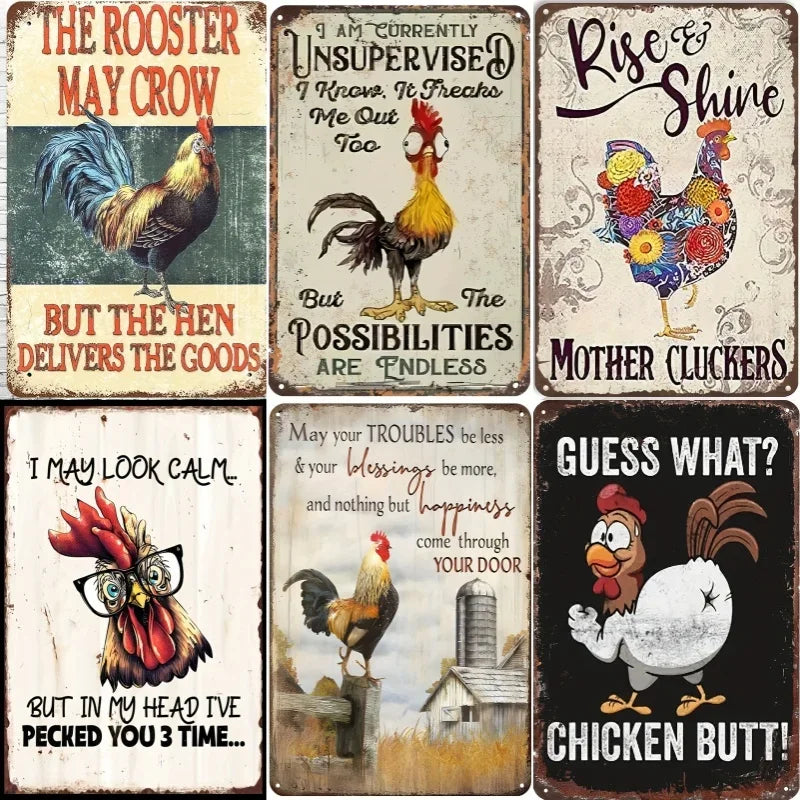Charming Farm Chickens Vintage Metal Aluminum Signs  Colorful Visual Effect