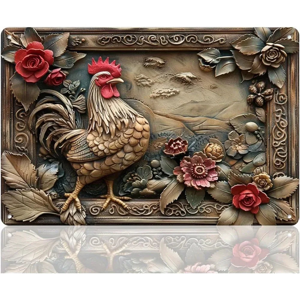 Charming Farm Chickens Vintage Metal Aluminum Signs  Colorful Visual Effect