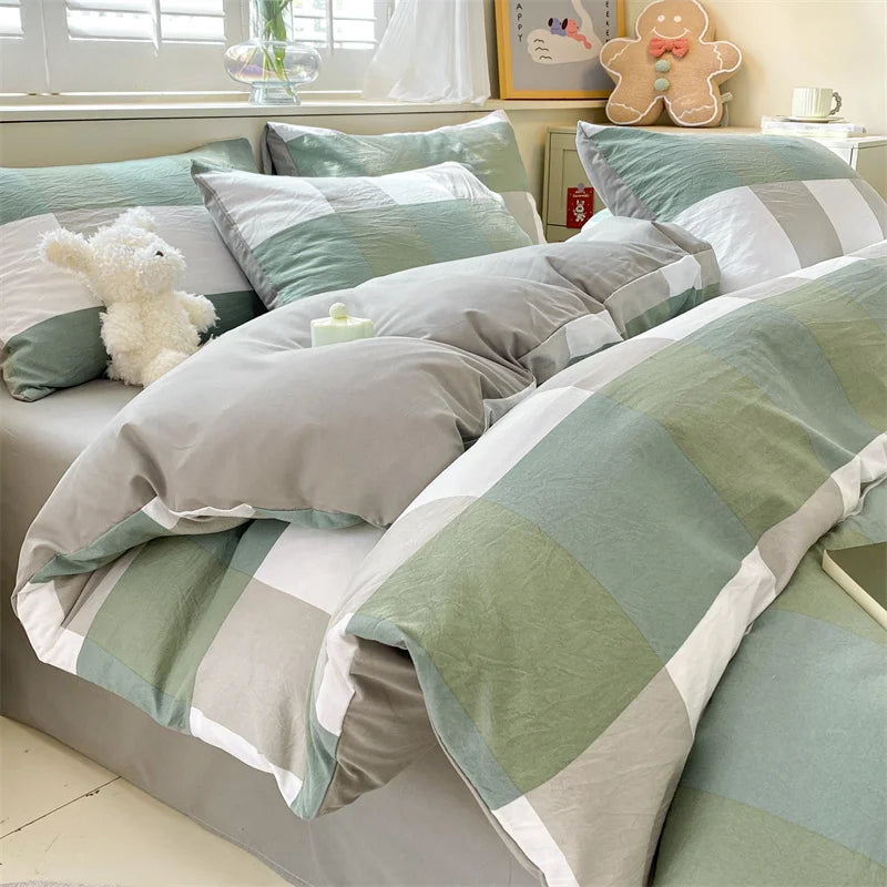 3/4 PcsCheckered Bedding Set Simple Style Soft Skin Friendly
