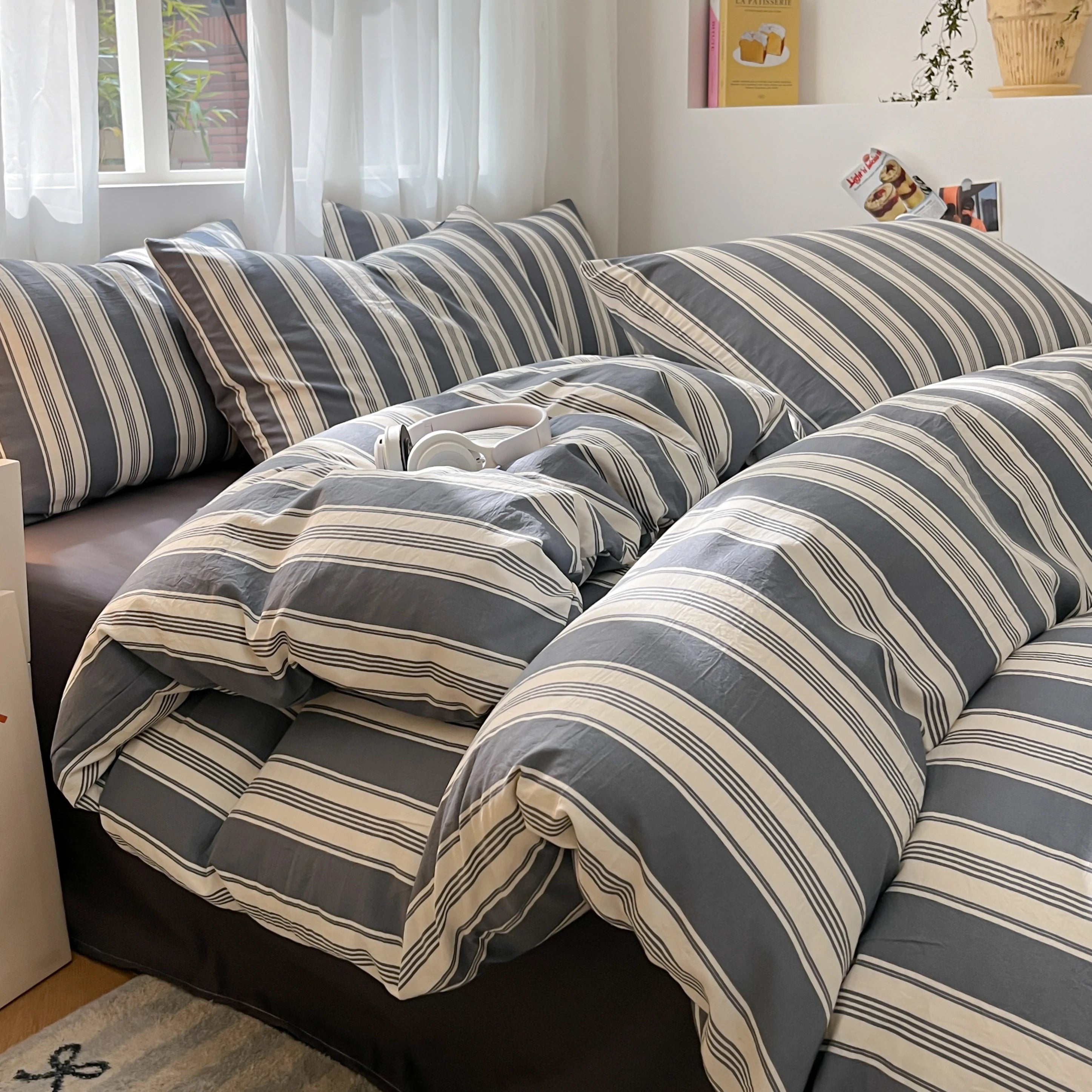 3/4 PcsCheckered Bedding Set Simple Style Soft Skin Friendly