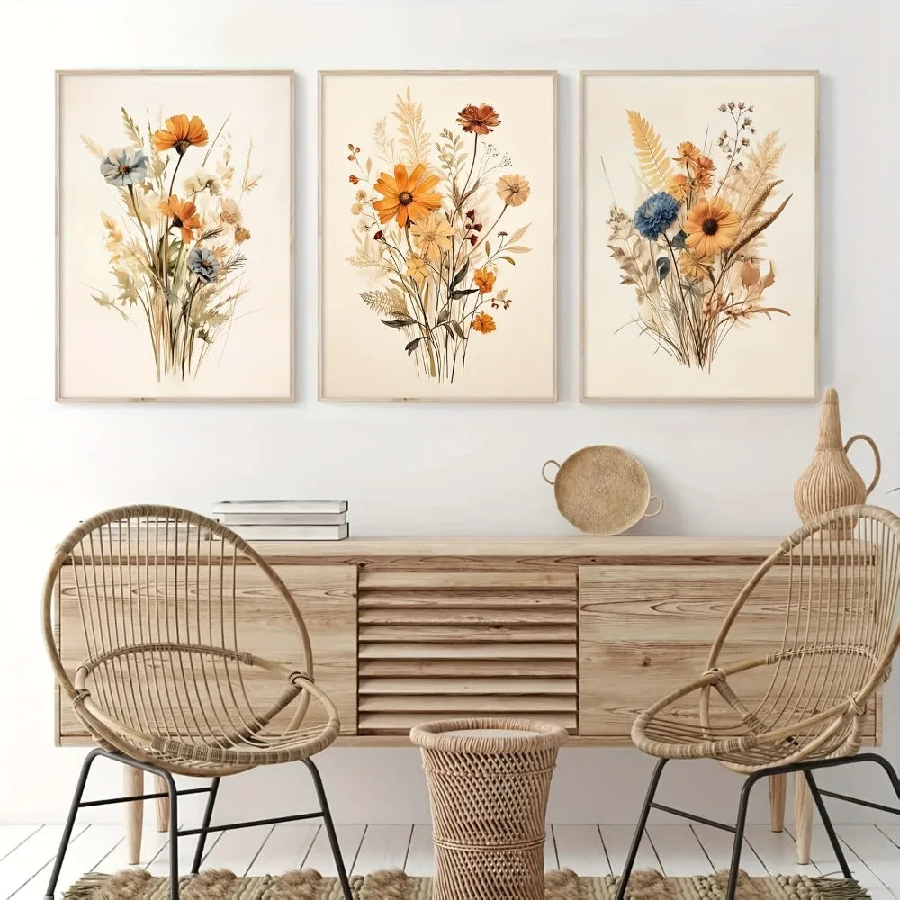 3pcs Frameless,Floral Poster Canvas Painting