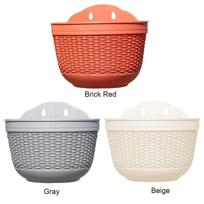 Imitation Rattan Weaving Creative Flower Planter Garden Wall Hanging