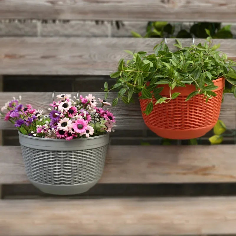 Imitation Rattan Weaving Creative Flower Planter Garden Wall Hanging