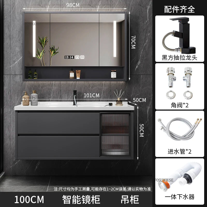 Modern Simple Bathroom Cabinet Combination  Ceramic Integrated Wash Basin Wall-mounted