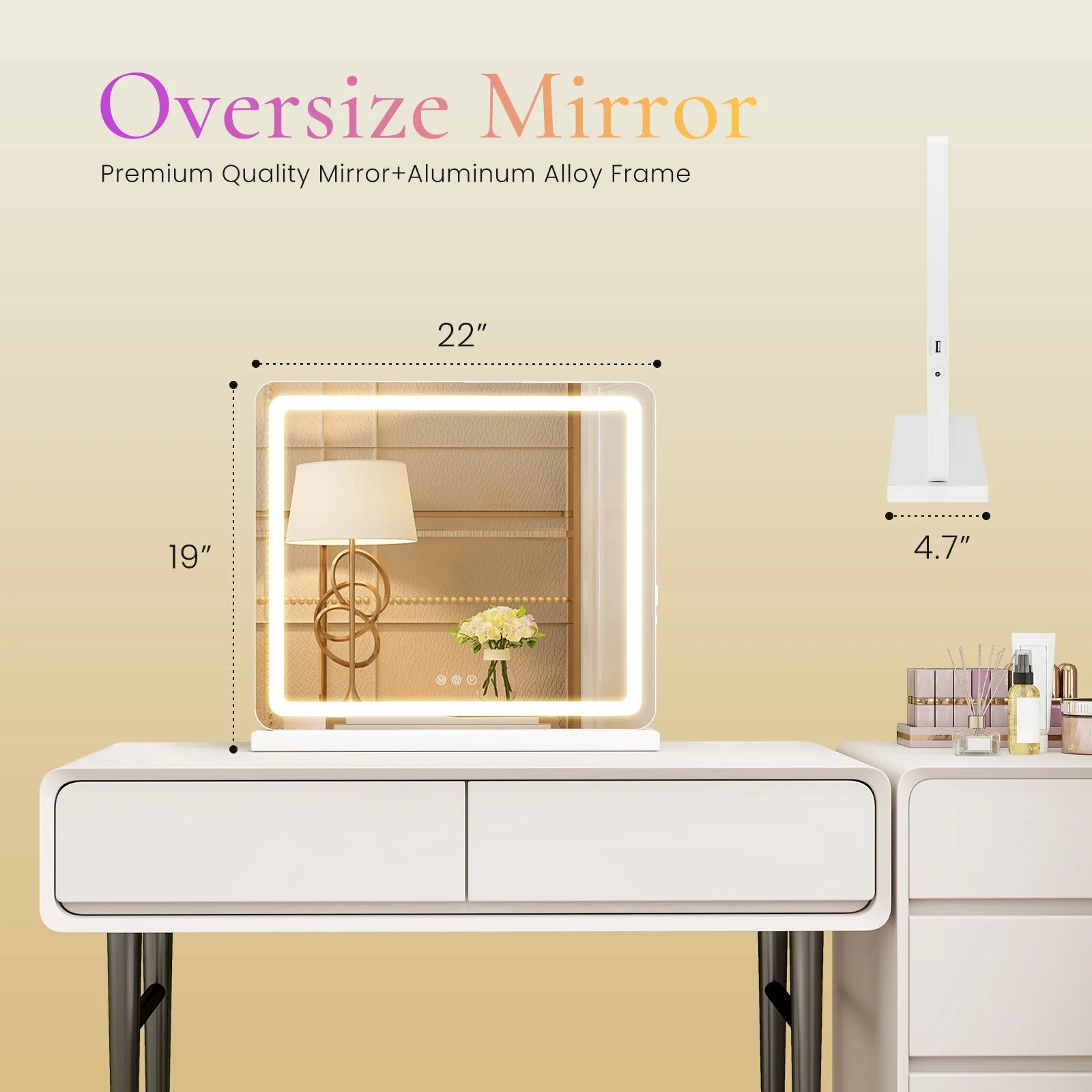 JHK LED Vanity Mirror with Lights Aluminum Frame Dimmable 3 Color Modes Makeup Mirror