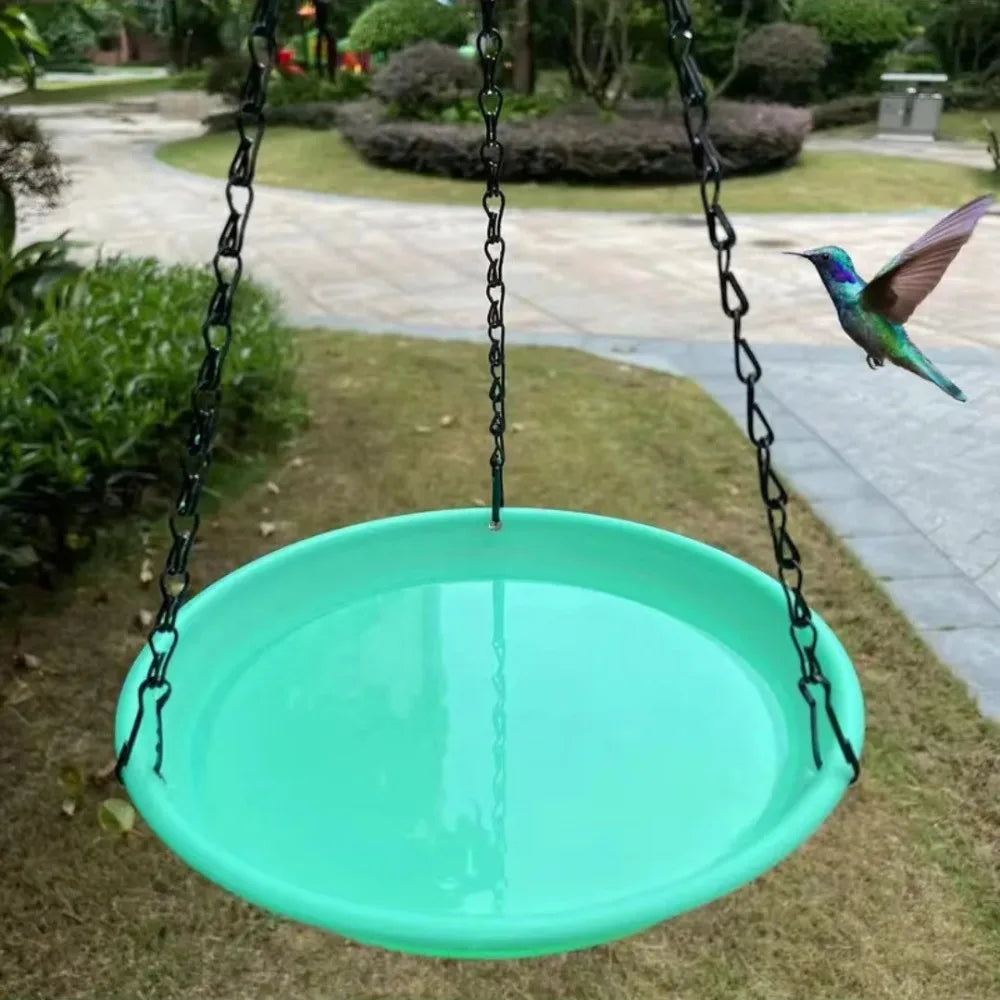 Round Shaped Birds Feeder Birdbath Bowl with Hanging Chain