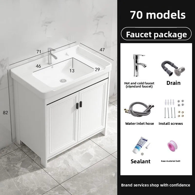 Bathroom Cabinet Modern Floor Standing  with Ceramic Basin and Space Aluminum Cabinet for Bathroom Washroom