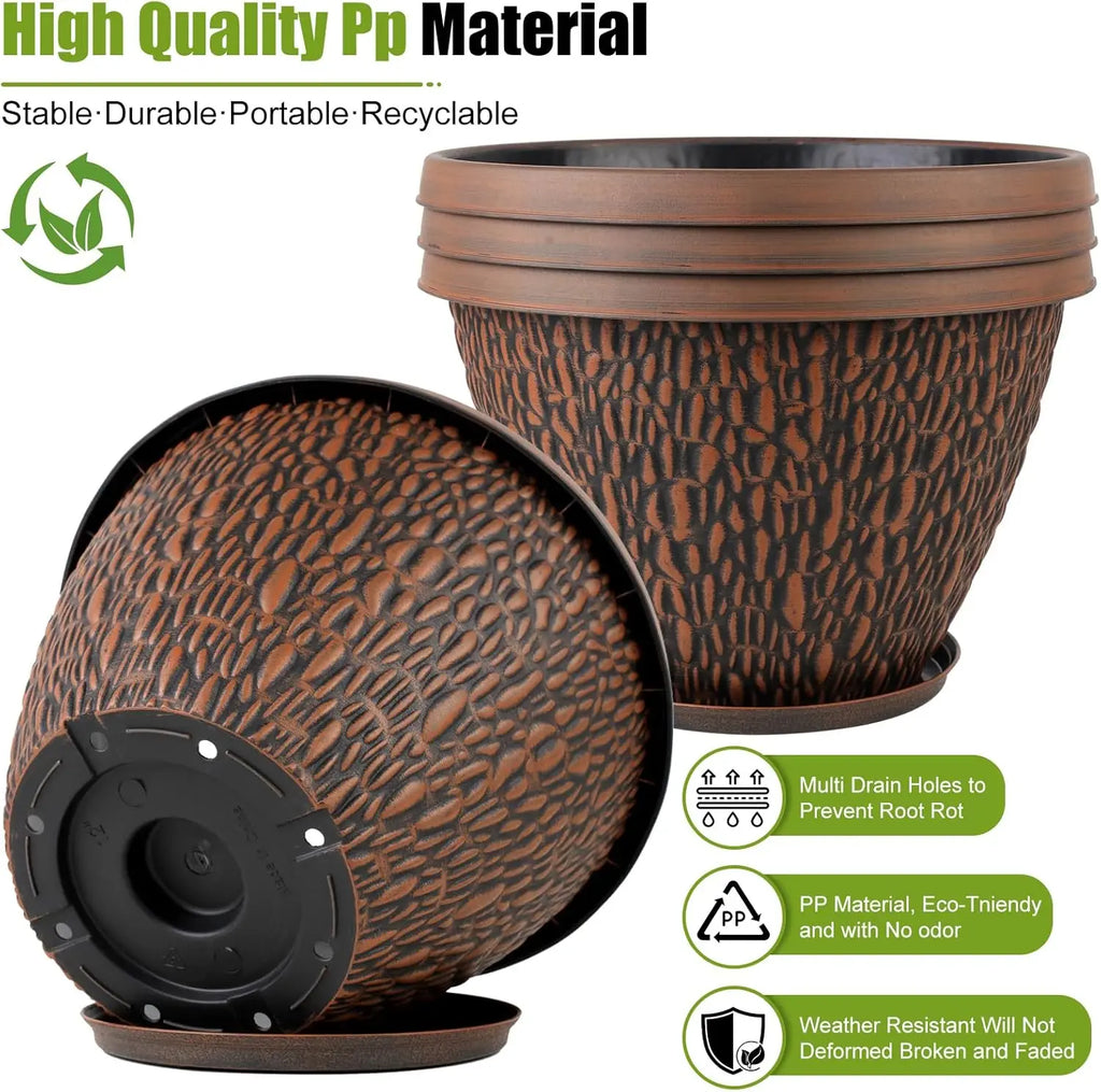 4 Pack 8 Inch Plant Pots with Drainage Holes & Trays,