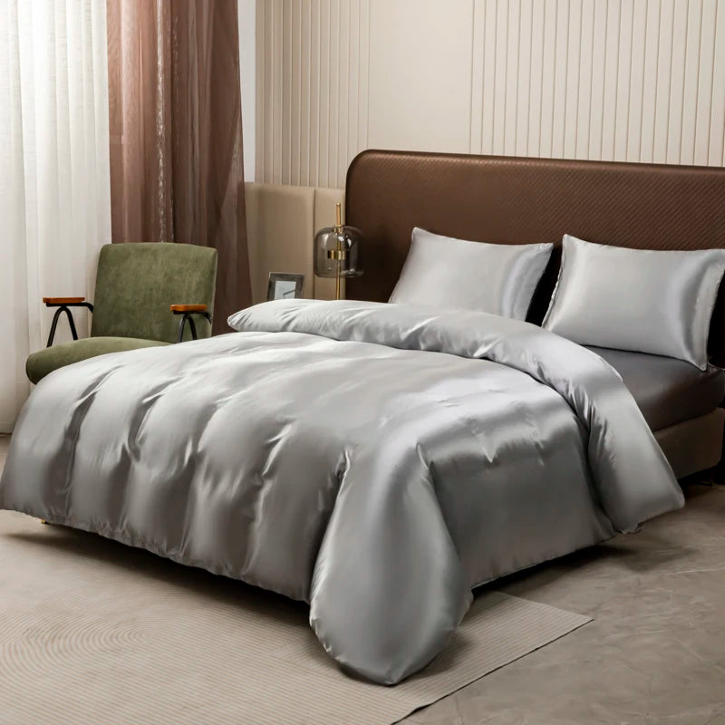 Luxury Ice SilkDuvet Bedding Set Satin Silky  Cover Set With Pillowcase