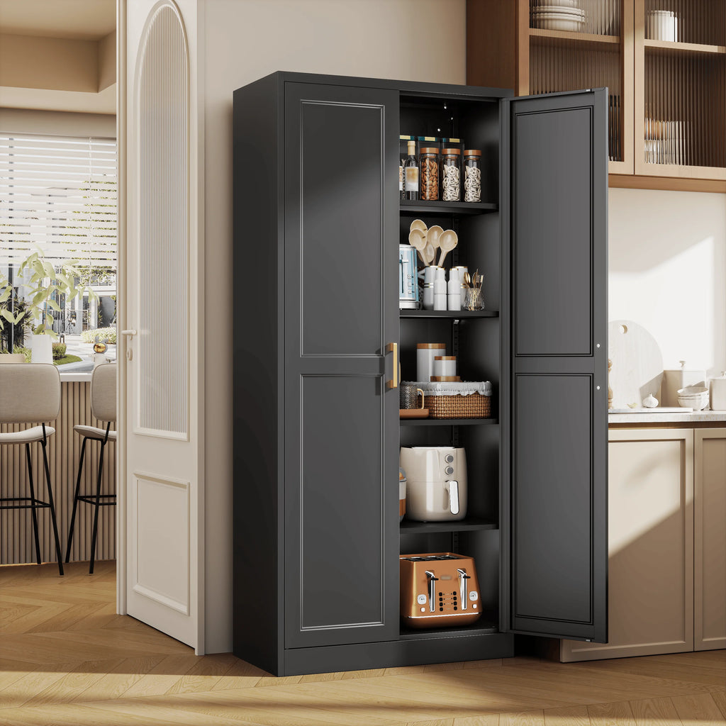 Pantry Cabinet 71" Metal Storage Cabinet with Doors and Shelves