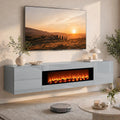 70" Floating TV Stand With Faux Fireplace & Storage For 80" TV, Wall Mounted