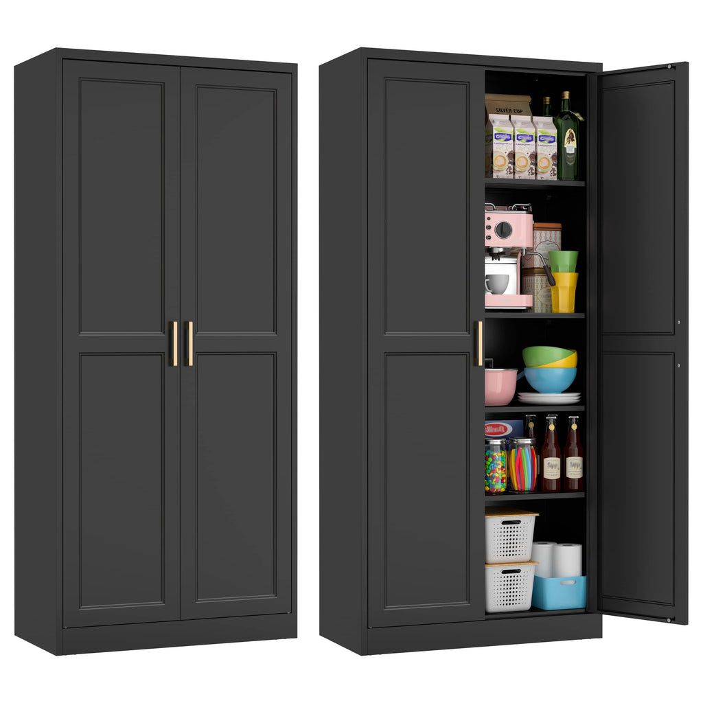 Pantry Cabinet 71" Metal Storage Cabinet with Doors and Shelves
