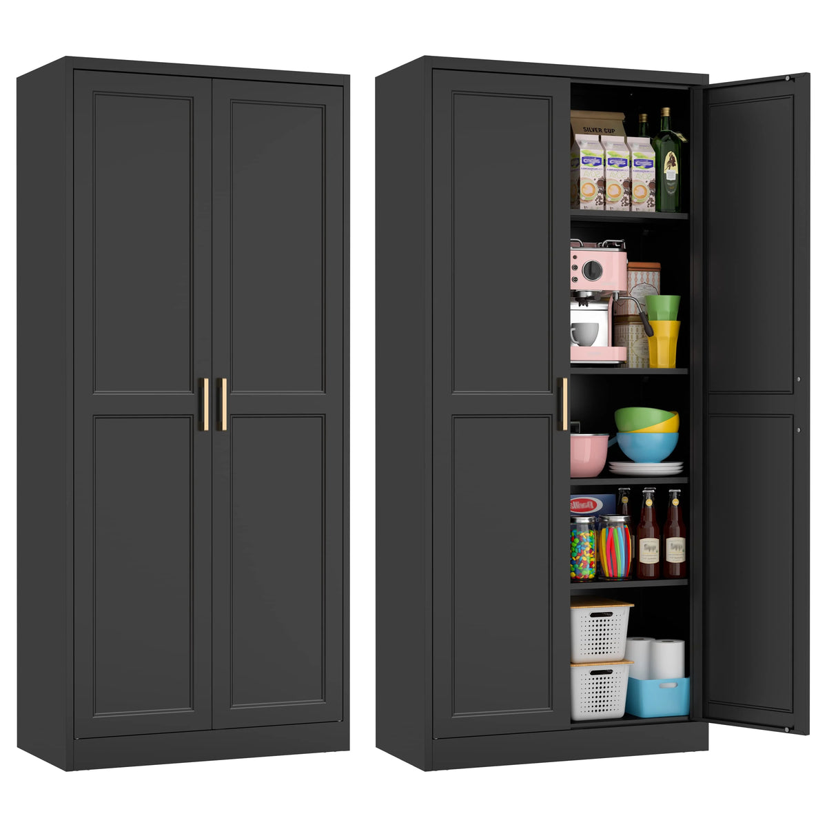 Pantry Cabinet 71" Metal Storage Cabinet with Doors and Shelves