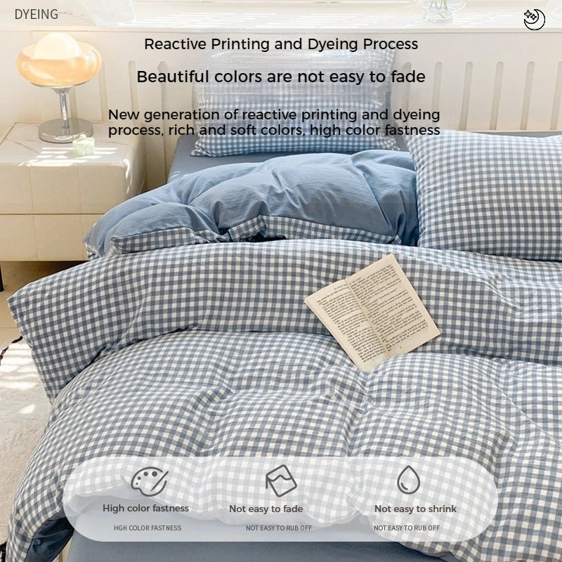 3/4 PcsCheckered Bedding Set Simple Style Soft Skin Friendly