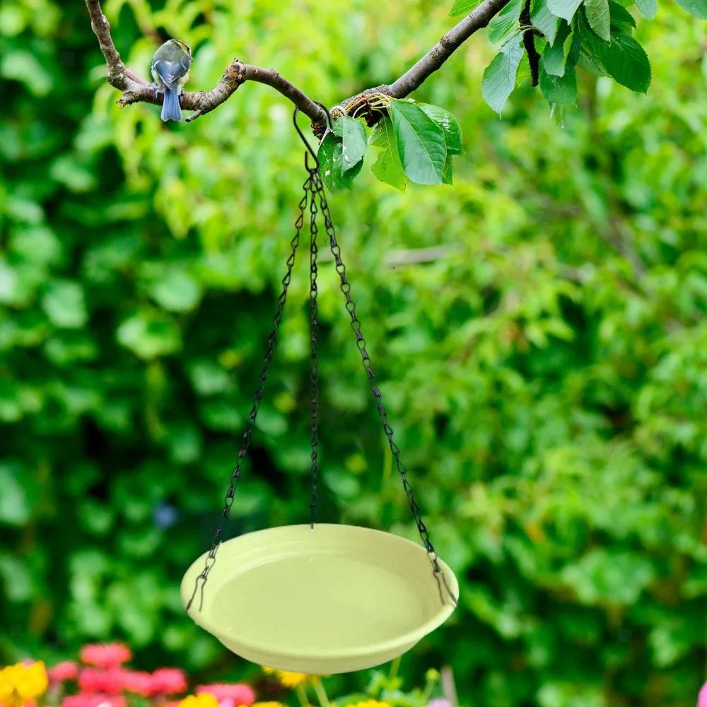 Round Shaped Birds Feeder Birdbath Bowl with Hanging Chain