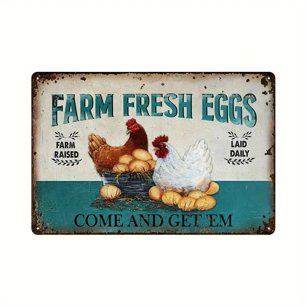 Charming Farm Chickens Vintage Metal Aluminum Signs  Colorful Visual Effect