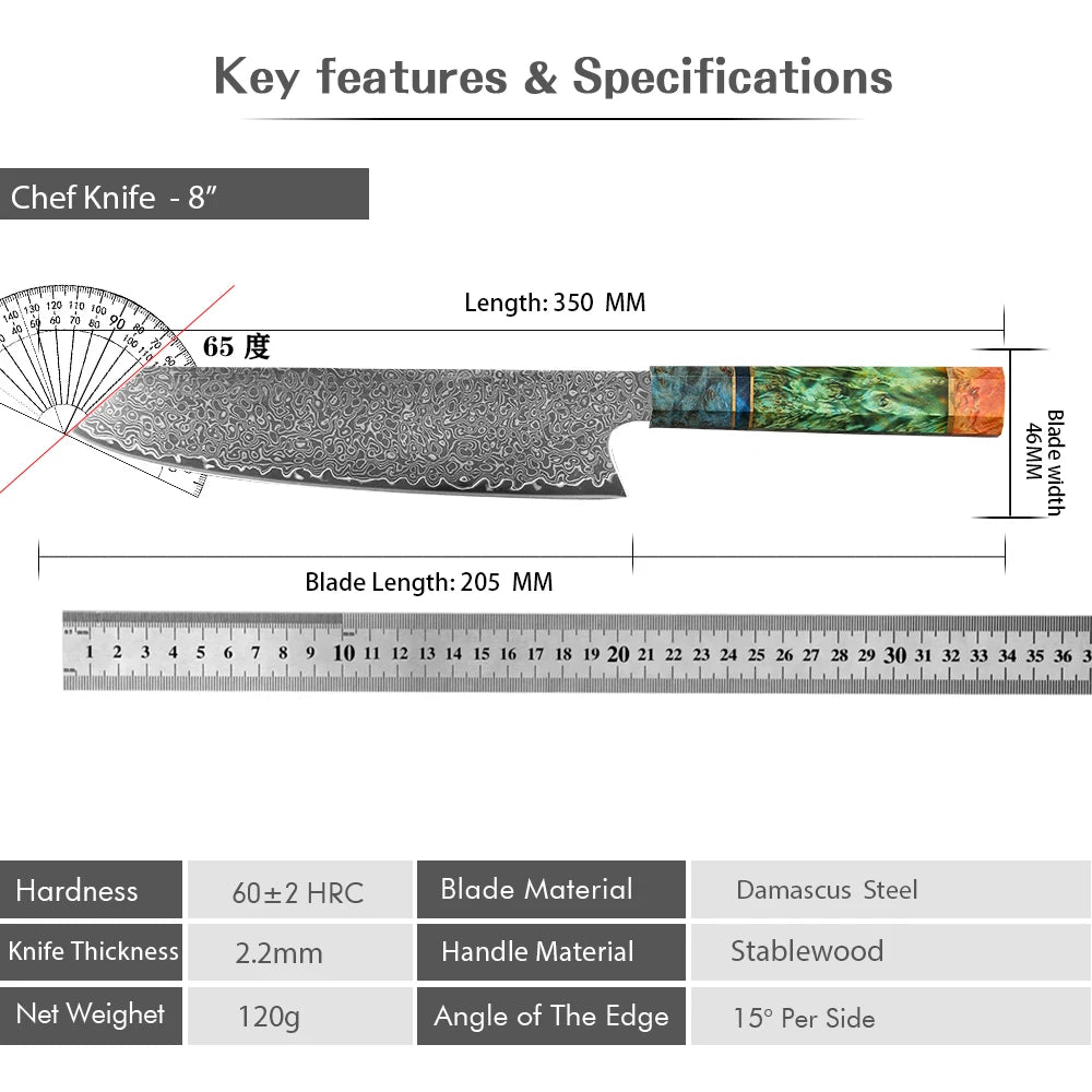 8 Inch Chef Knife 67 Layers VG10 Damascus Steel Kitchen Knives