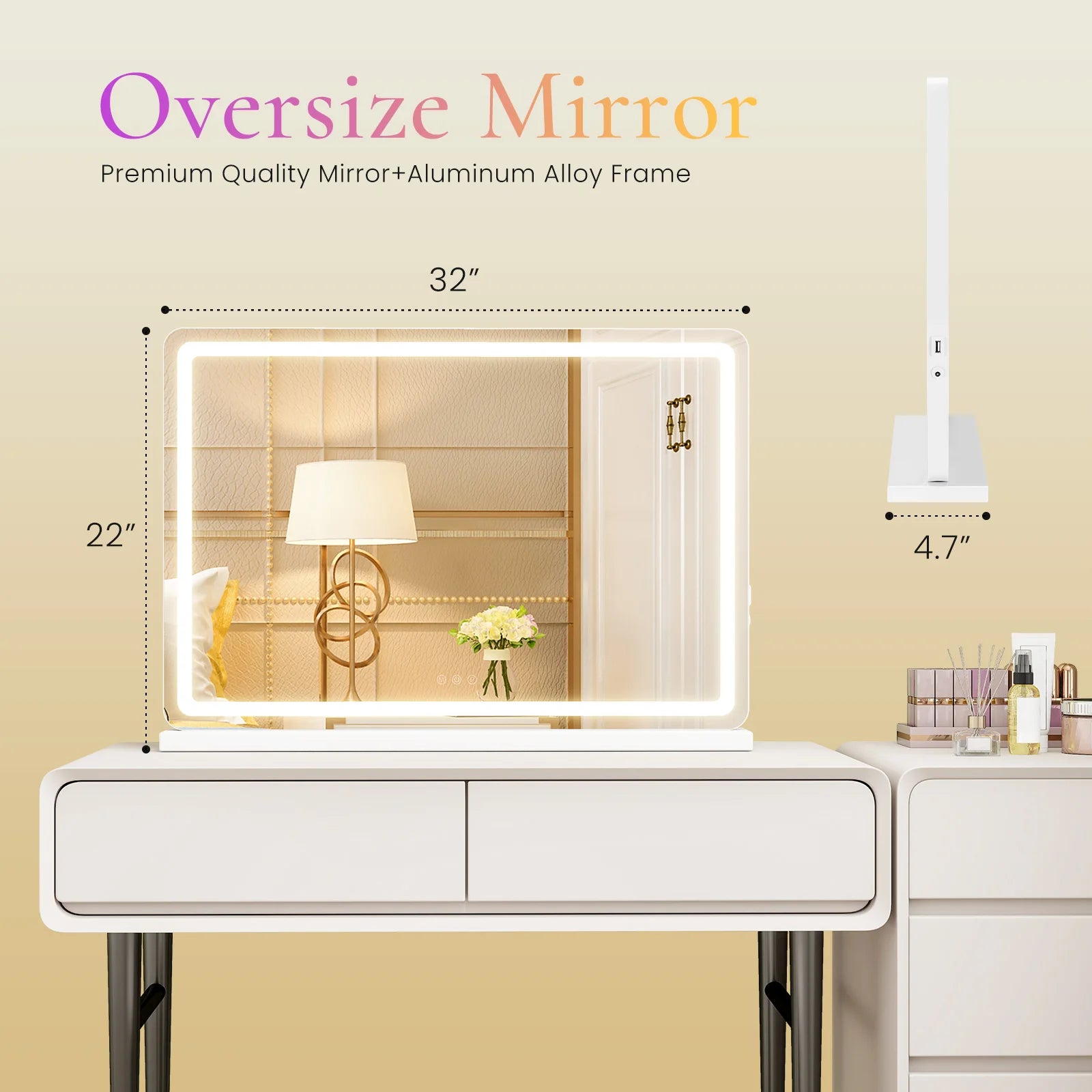 JHK LED Vanity Mirror with Lights Aluminum Frame Dimmable 3 Color Modes Makeup Mirror