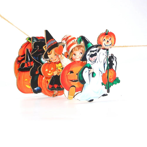 (12pcs/pack)Halloween Wooden Pendant Witch Wooden Ornament