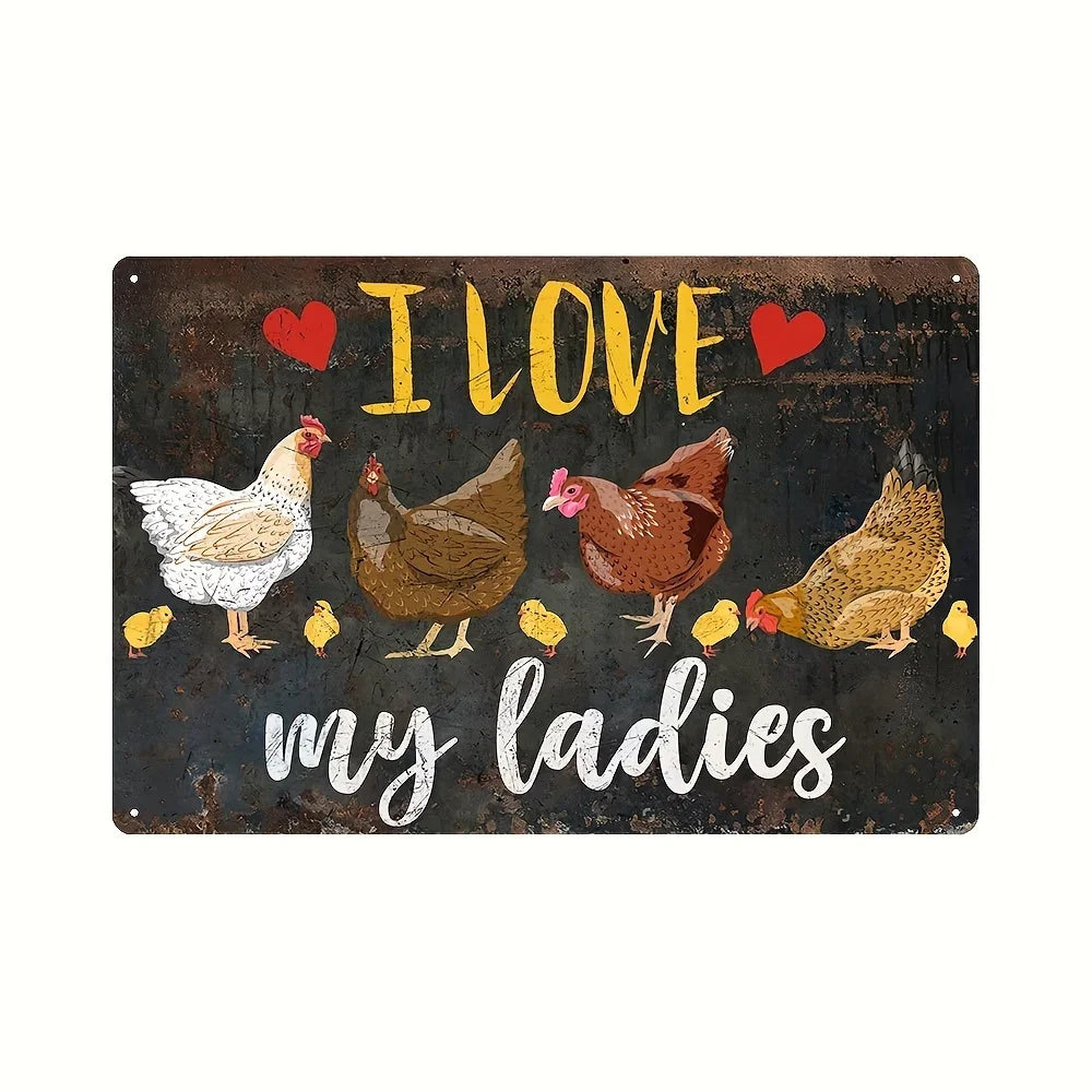 Charming Farm Chickens Vintage Metal Aluminum Signs  Colorful Visual Effect