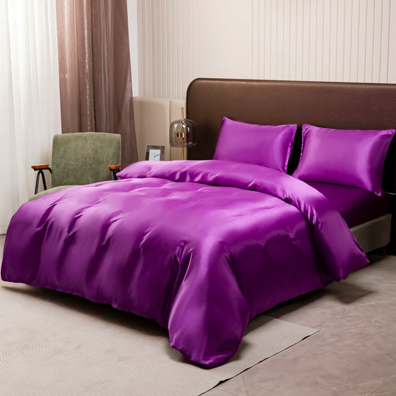 Luxury Ice SilkDuvet Bedding Set Satin Silky  Cover Set With Pillowcase