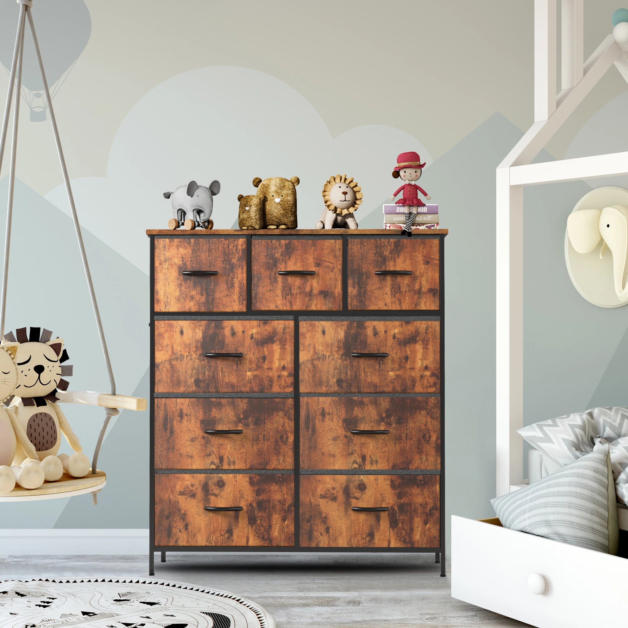 JHK Dresser For Bedroom With 9 Fabric Storage Drawer  Tall Chest Organizer